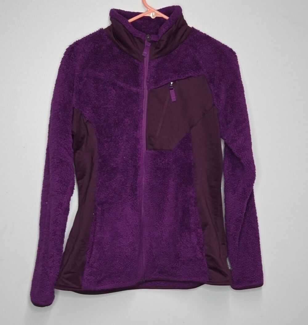 Columbia Full Zip Fleece jacket Womens Size L Purple Long Sleeve Two Tone EUC